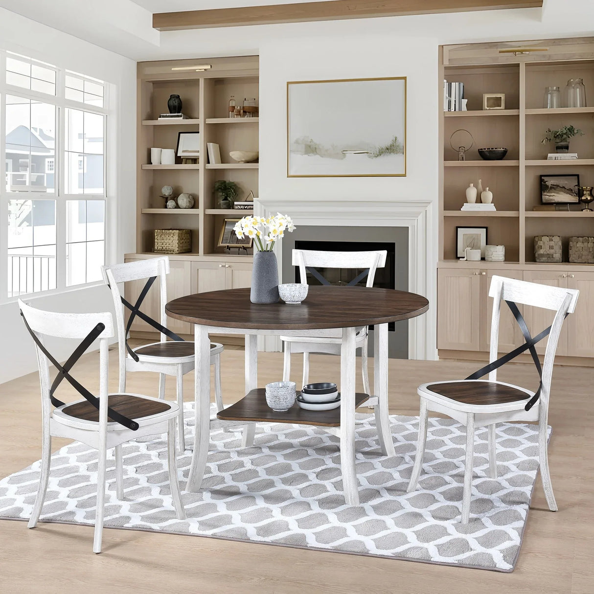 5-Piece Round Dining Set With X-Back Chairs - Omega Lifestyles