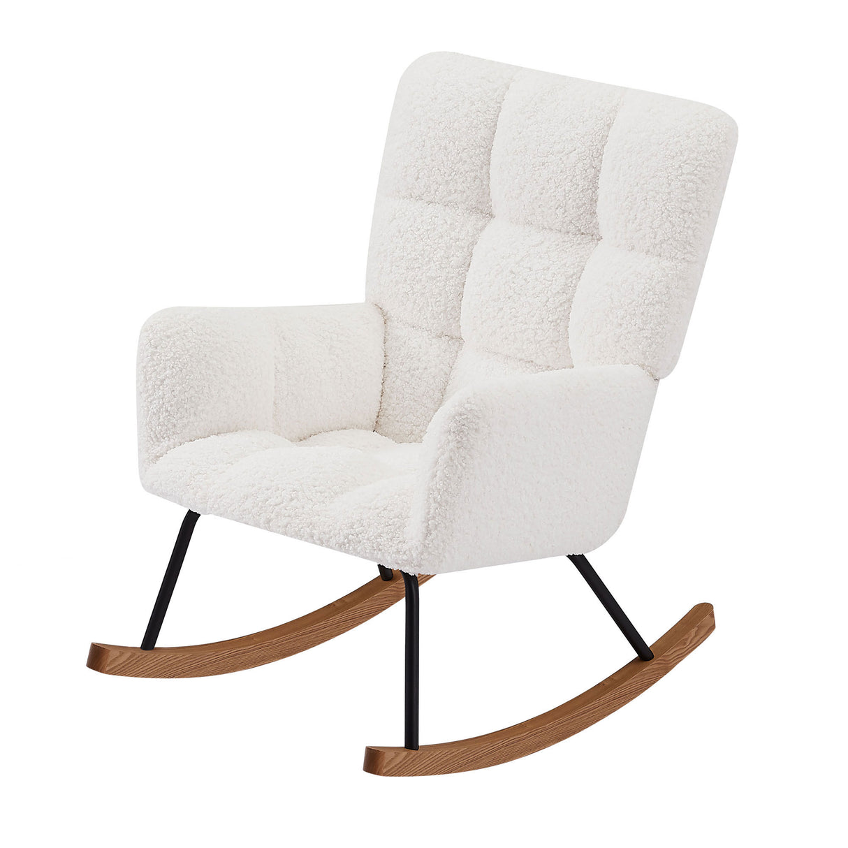 Modern Upholstered Nursery Rocking Chair With High Backrest