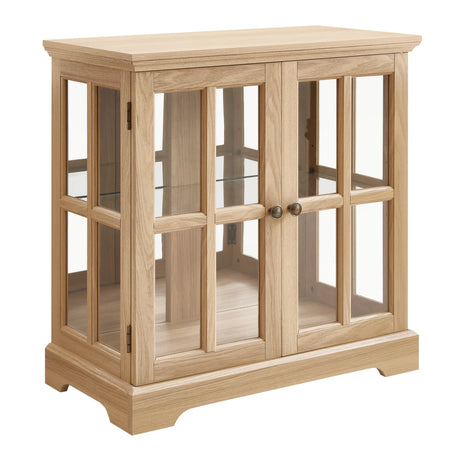 Antique Oak LED Glass Display Cabinet With Adjustable Shelves - Omega Lifestyles