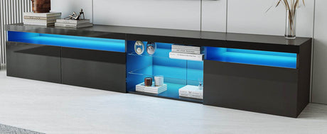Modern Black Particle Board TV Stand With LED Lighting - Sleep Galleria