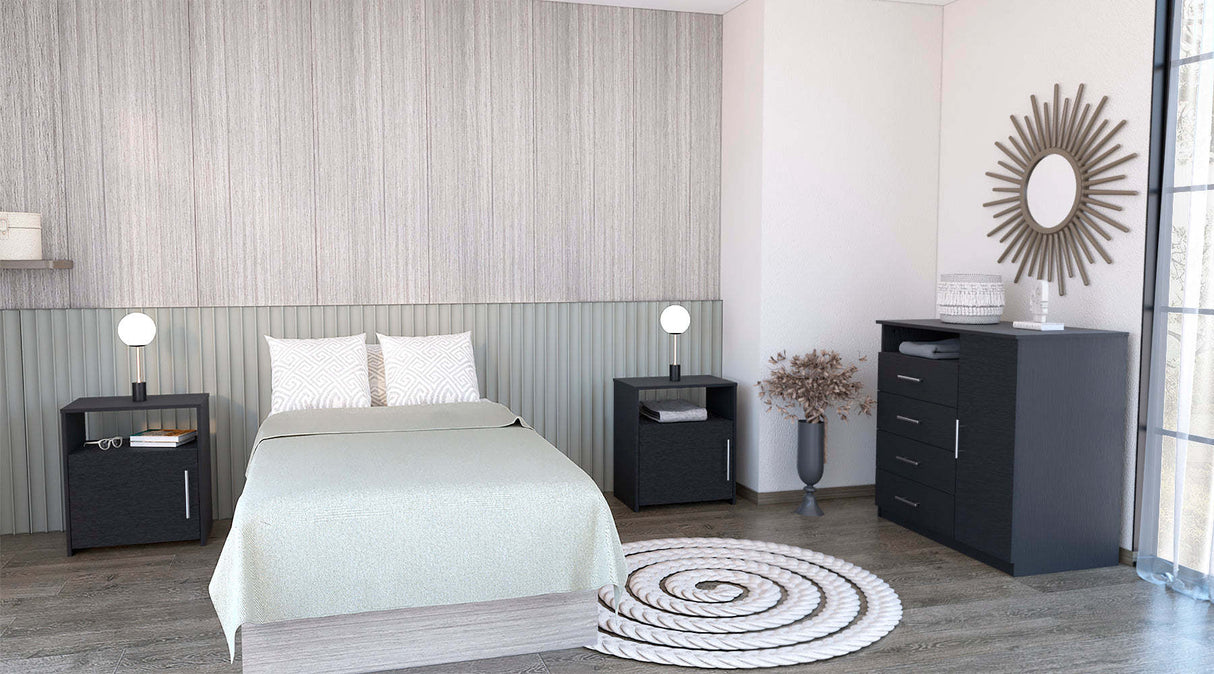 3-Piece Full Bedroom Set Black Particle Board Furniture