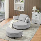 Gray Corduroy Round Sofa With Adjustable Headrest And Tray - Omega Lifestyles