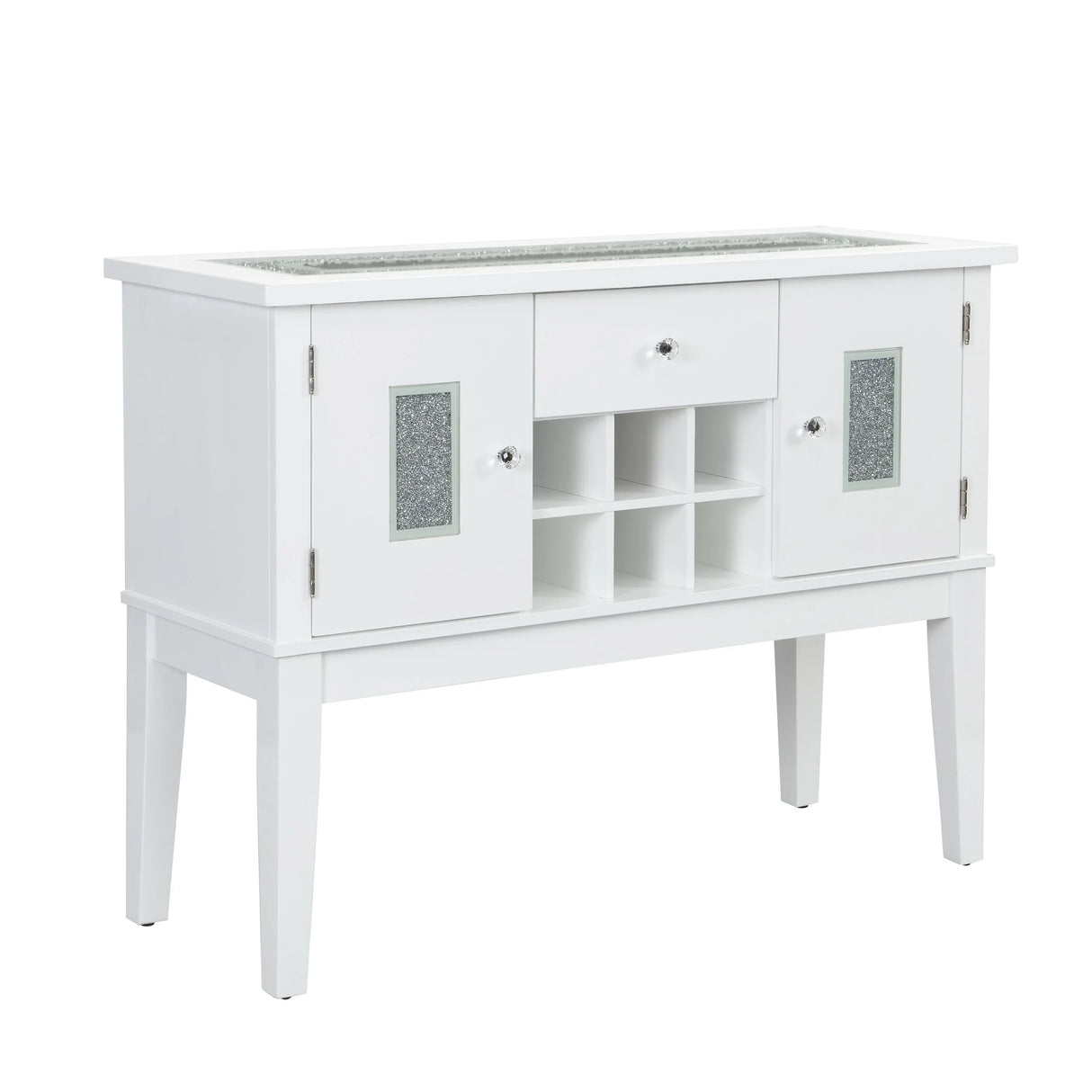Contemporary White High Gloss Synthetic Wood Server Cabinet - Omega Lifestyles