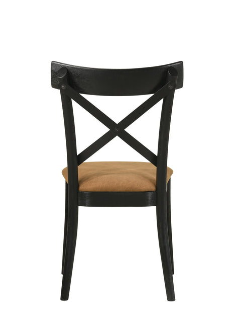 Set of 2 Faux Leather Walnut Black Finish Side Chairs - Omega Lifestyles