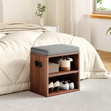 Walnut Wood Small Shoe Storage Bench With Cushion Seating - Omega Lifestyles