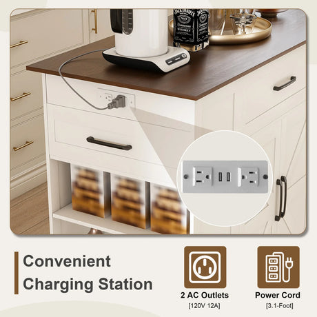 Rustic Mobile Kitchen Island With Storage And Power Outlet - Omega Lifestyles