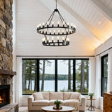 Matte Black Iron Wagon Wheel Farmhouse Chandelier 47-Inch - Omega Lifestyles