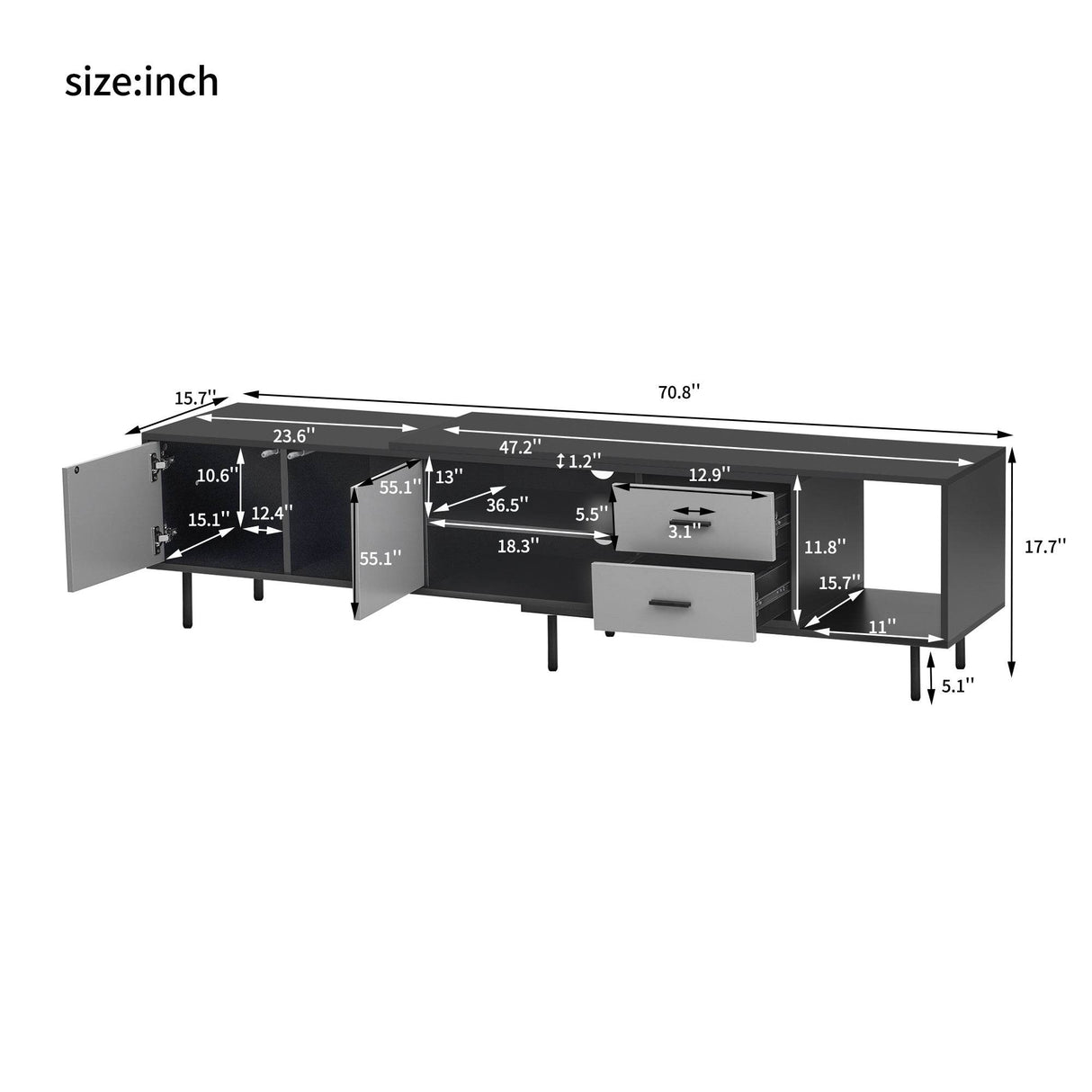 Modern Minimalist Black Grey MDF TV Stand - Sleep Galleria