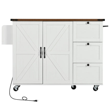 Farmhouse Kitchen Island Cart With Power Outlet - Omega Lifestyles