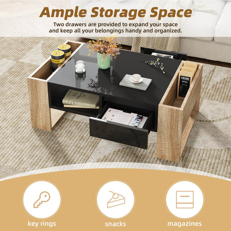 High Glossy Two Drawer Wood Grain Coffee Table - Sleep Galleria