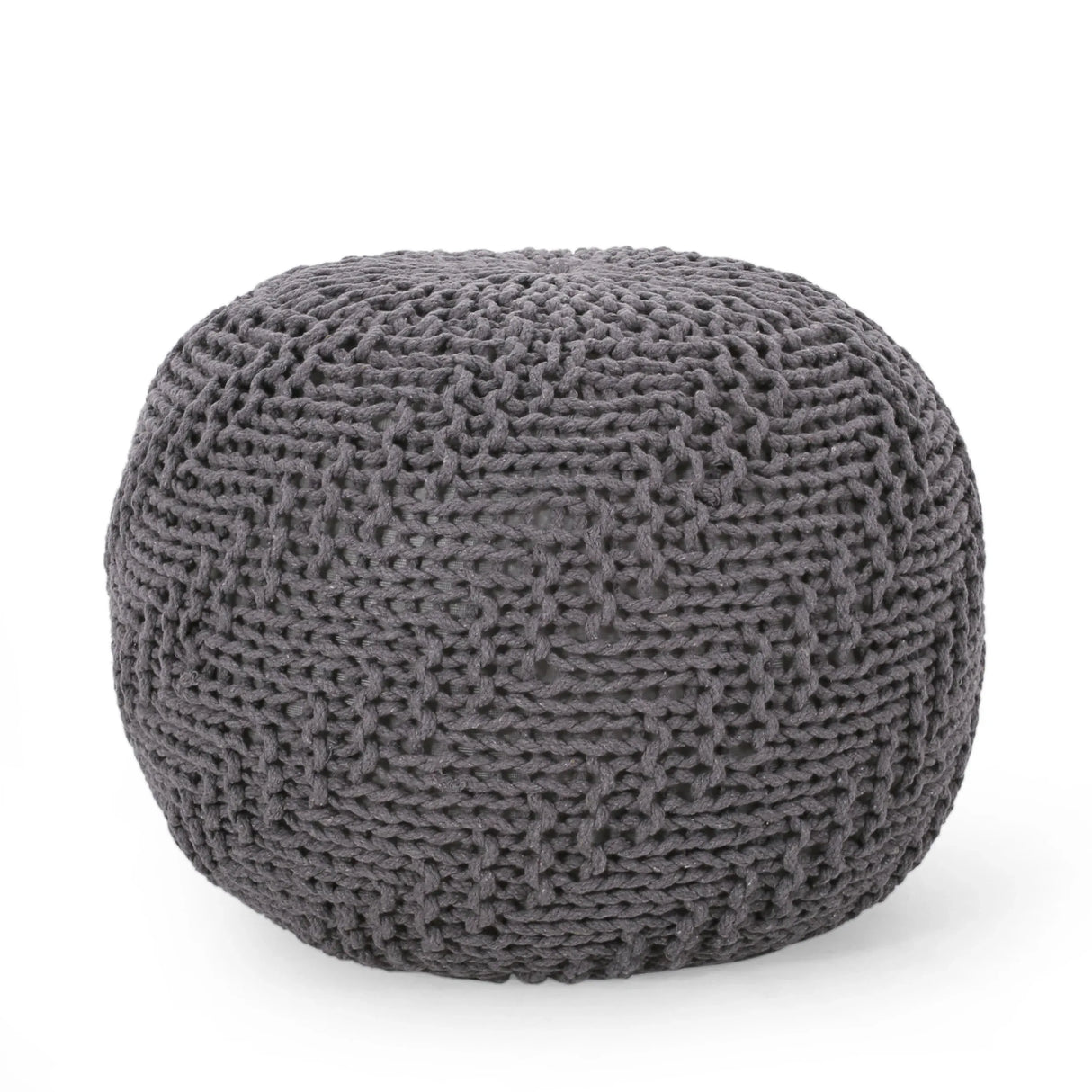 Modern Handmade Knit Cotton Round Pouf 20-Inch - Omega Lifestyles