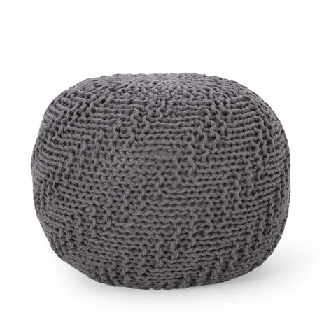 Modern Handmade Knit Cotton Round Pouf 20-Inch - Omega Lifestyles