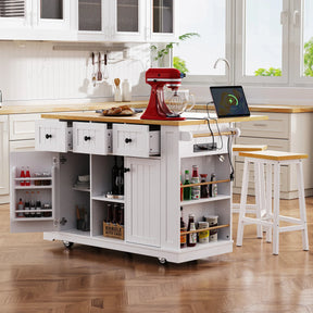53-Inch Mobile Kitchen Island Set With Storage Drawers - Omega Lifestyles