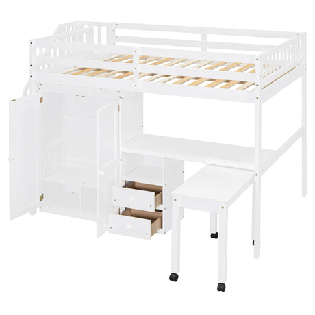 Full Full Size Loft Bed With Stairs Desk And Storage - Omega Lifestyles