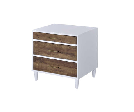 White And Weathered Oak Finish Accent Table With Storage Drawers - Omega Lifestyles