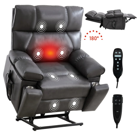 Medium-Firm Faux Leather Power Lift Massage Recliner Chair - Omega Lifestyles