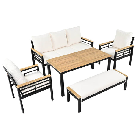5-Piece Acacia Wood Iron Frame Patio Furniture Set - Omega Lifestyles