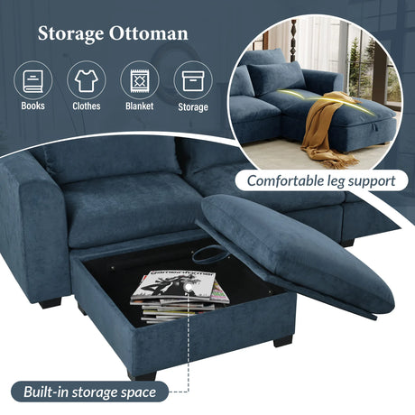 U-Shaped Modular Linen Blend Sofa With Ottomans - Omega Lifestyles