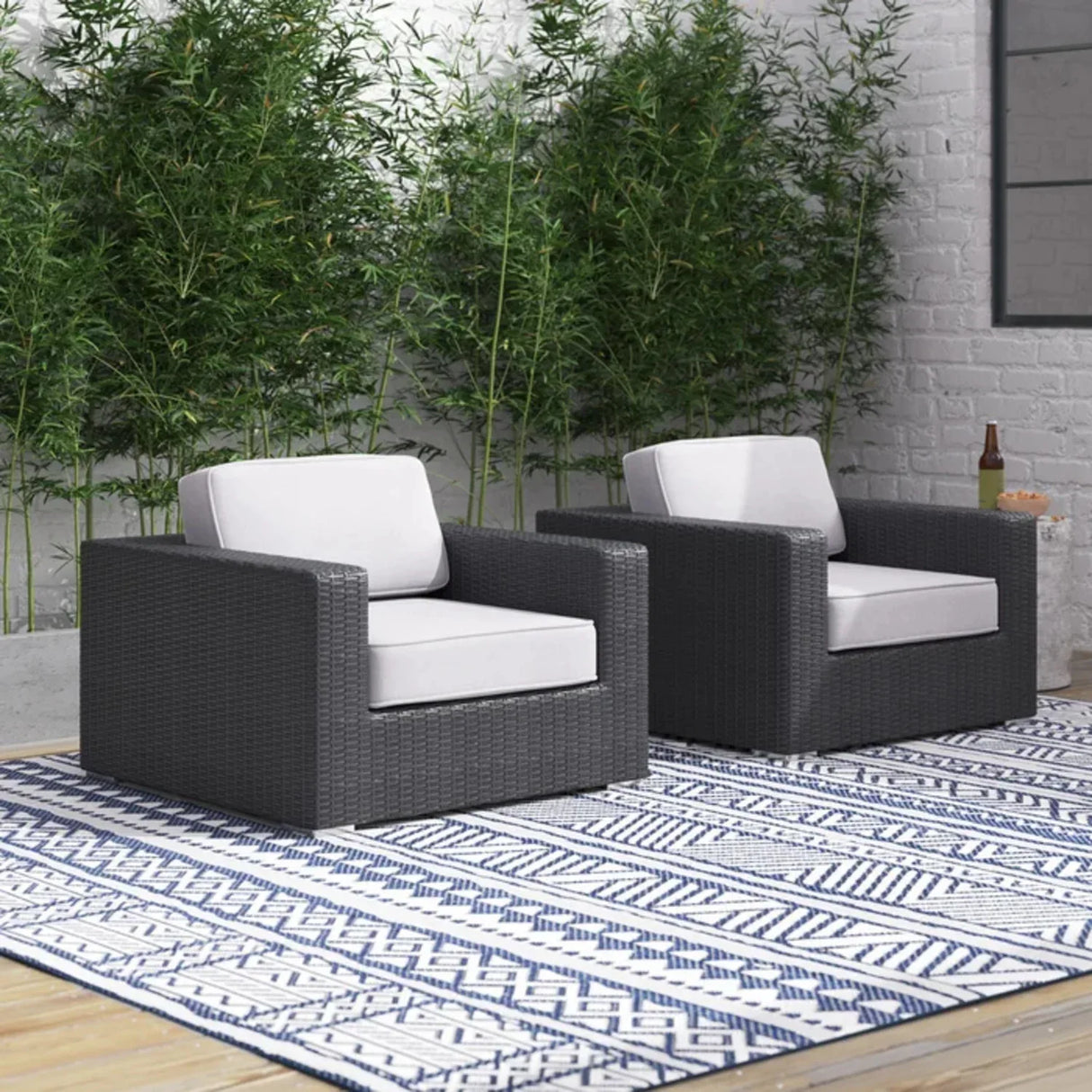 Set Of Two All-Weather Rattan Patio Chairs With Cushions - Omega Lifestyles