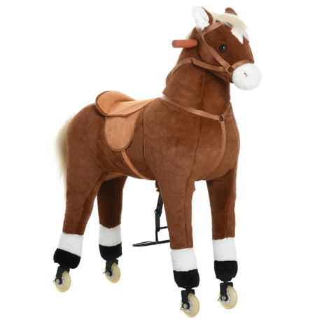 Plush Large Kids Ride-On Walking Horse With Wheels - Omega Lifestyles