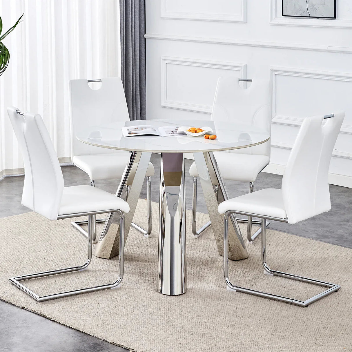 42-Inch Round Sintered Stone Dining Table With Chairs - Omega Lifestyles