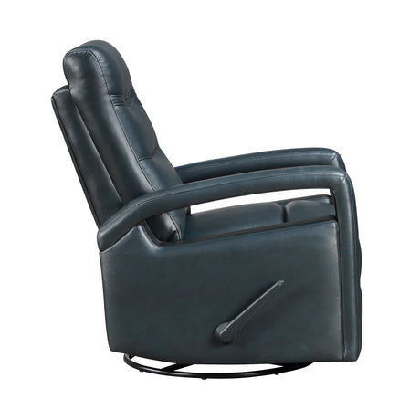 Plush Navy Blue Faux Leather Swivel Glider Recliner Chair - Omega Lifestyles