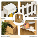 Kids Outdoor Wooden Playhouse With Door Windows Mailbox - Omega Lifestyles