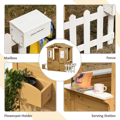 Kids Outdoor Wooden Playhouse With Door Windows Mailbox - Omega Lifestyles