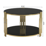 Modern Black Mirror Round Coffee Table With Shelf - Sleep Galleria