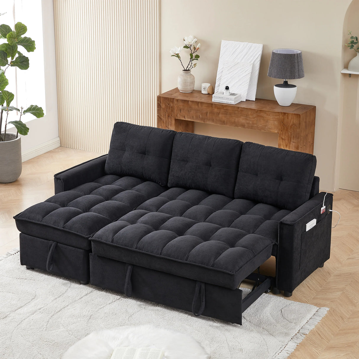 Chenille Reclining Sleeper Sofa Bed With Storage - Omega Lifestyles