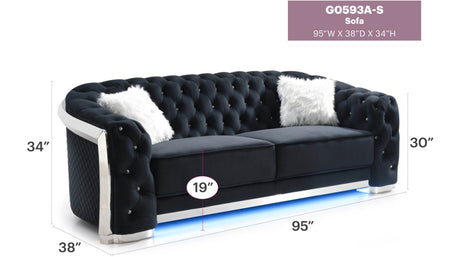 Modern Velvet 3-Seat Sofa With LED Accent Lighting - Omega Lifestyles