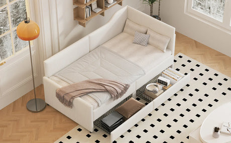 Twin L-Shaped Corduroy Upholstered Daybed With Storage Drawers - Omega Lifestyles