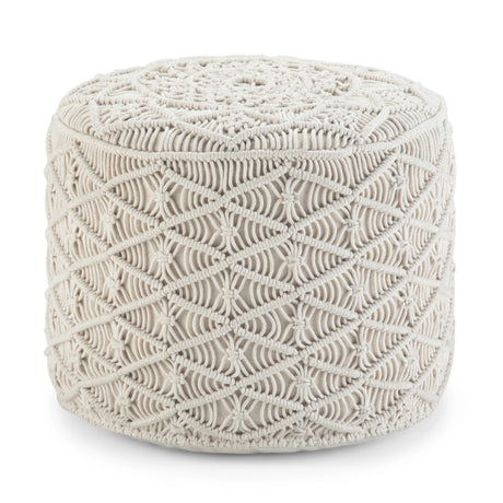 Round Handcrafted Cotton Macrame Pouf Accent Stool - Omega Lifestyles