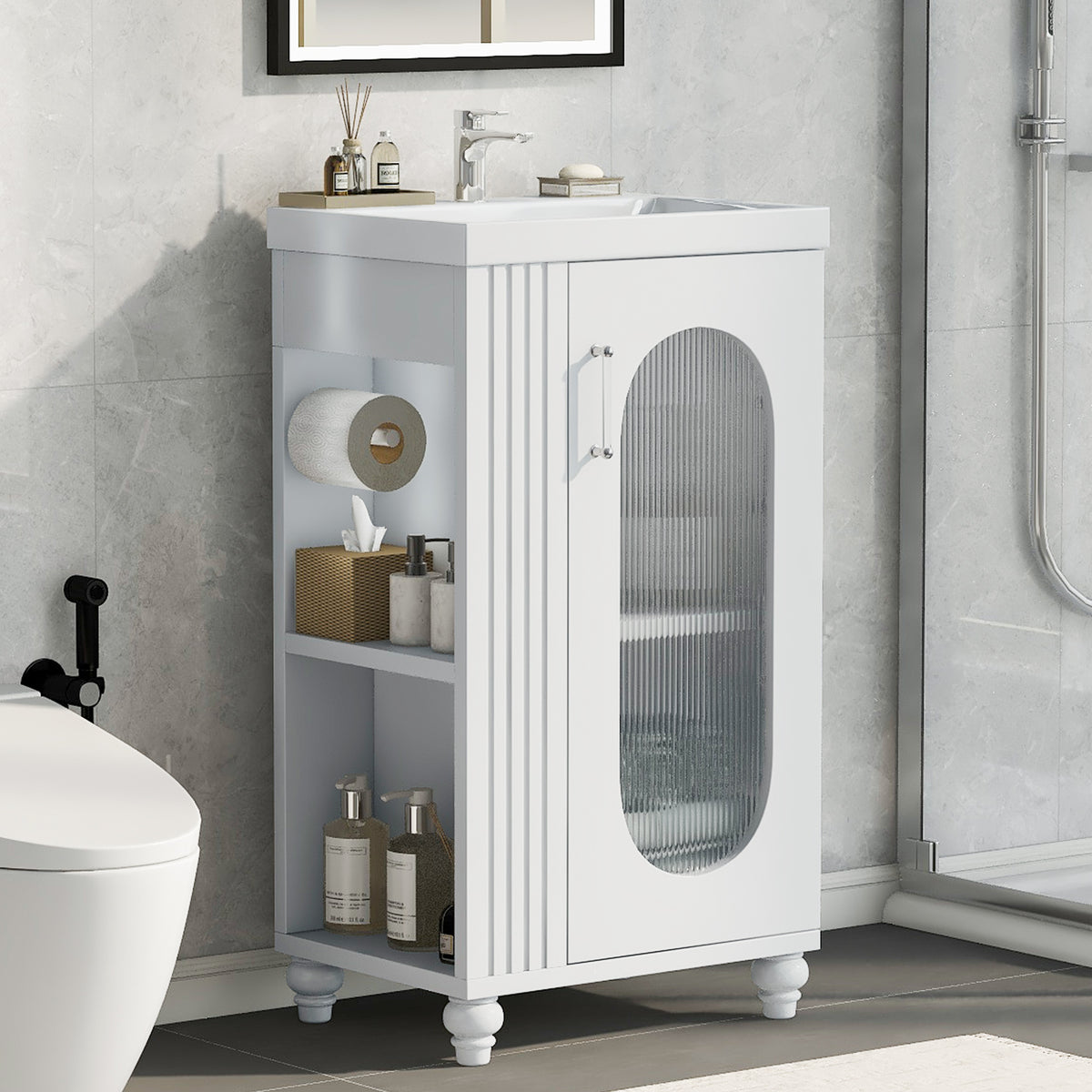 20-Inch White MDF Bathroom Vanity With Sink Cabinet