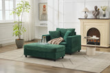 Green Corduroy Chaise Lounge Chair With Ottoman - Omega Lifestyles