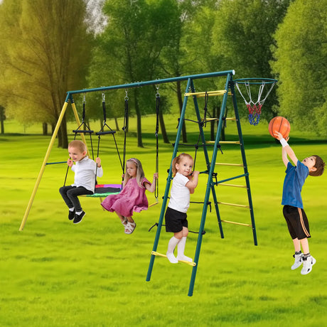 Kids Outdoor Steel Frame 2-Seat Swing Set Playground - Omega Lifestyles