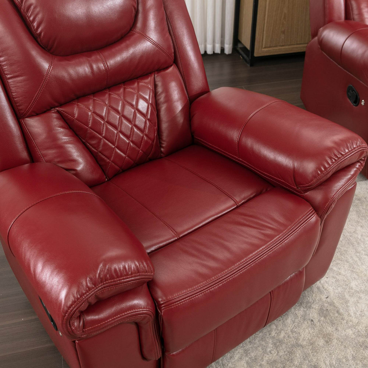 Wine Red Faux Leather Manual Recliner Chair With LED Strip - Omega Lifestyles