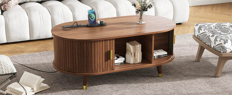 Mid-Century Modern Walnut Coffee Table With Charging Station - Sleep Galleria