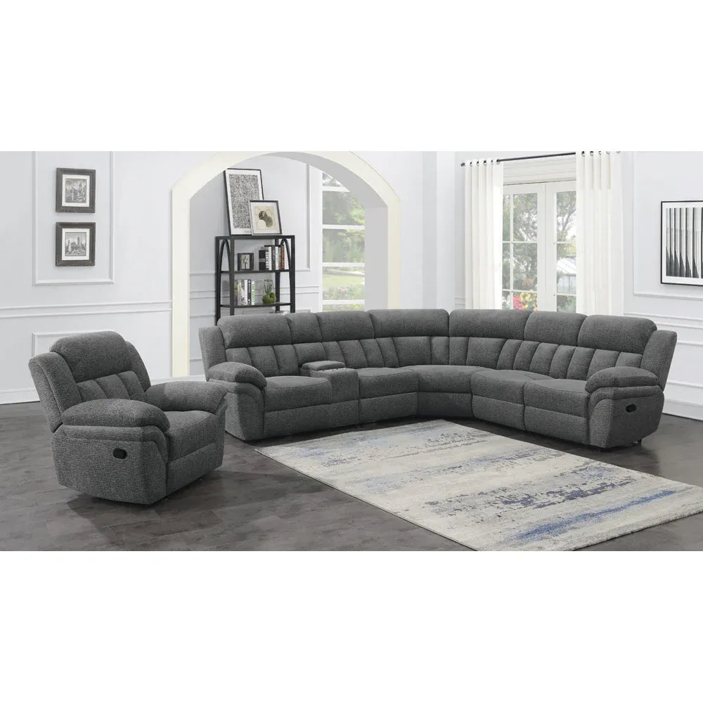 Charcoal Upholstered Glider Recliner With Cushioned Arms - Omega Lifestyles
