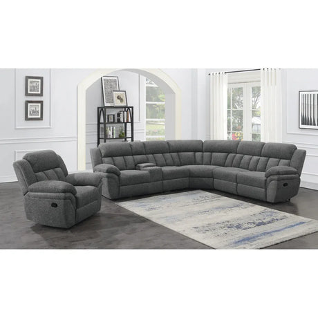 Charcoal Upholstered Glider Recliner With Cushioned Arms - Omega Lifestyles