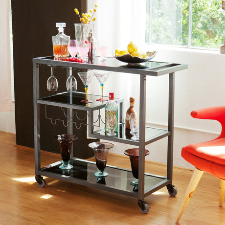 Gunmetal Gray Metal Bar Cart With Locking Casters - Omega Lifestyles