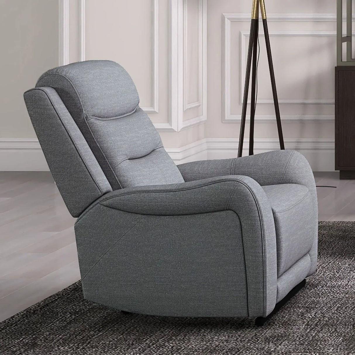 Transitional Manual Recliner Gray Fabric High Density Foam Seat - Omega Lifestyles