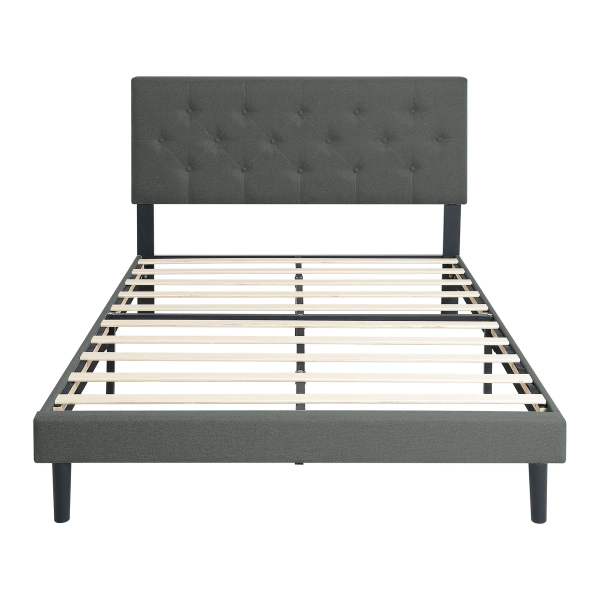 Twin Upholstered Linen Platform Bed Frame With Headboard - Omega Lifestyles