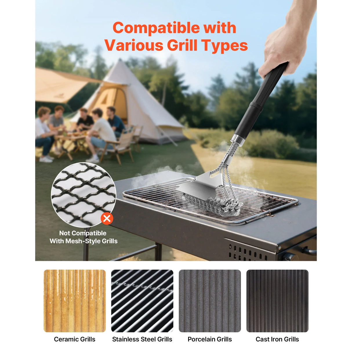 Stainless Steel Heavy-Duty BBQ Grill Brush And Scraper - Omega Lifestyles