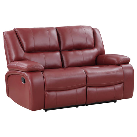 Red Upholstered Motion Reclining Loveseat - Omega Lifestyles