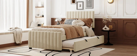 Twin Velvet Upholstered Platform Bed With Trundle - Omega Lifestyles