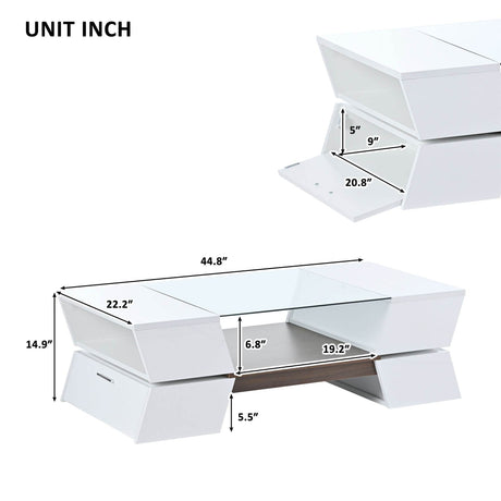 Modernist 2-Tier White Glass Top Coffee Table - Sleep Galleria