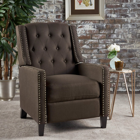 Coffee Fabric Push Back Recliner Chair With Birch Wood Legs - Omega Lifestyles