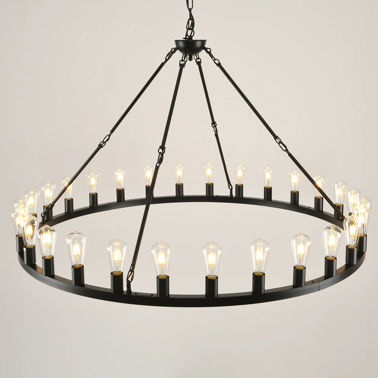 Large 53 Inch Matte Black Wagon Wheel Chandelier - Omega Lifestyles