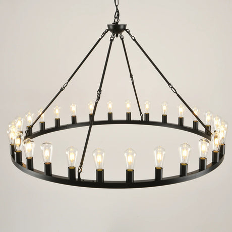 Large 53 Inch Matte Black Wagon Wheel Chandelier - Omega Lifestyles